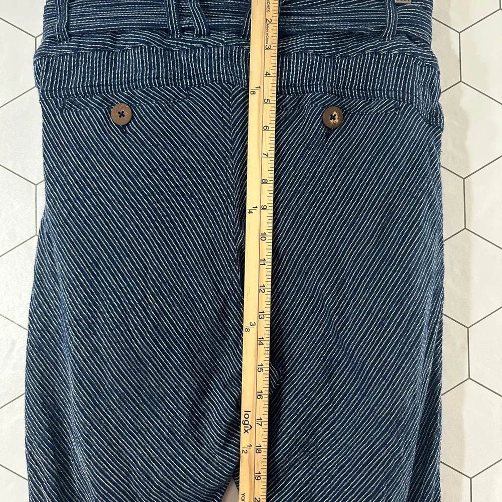 Free People Pinstripe Paperbag Cotton Tapered Pants Navy Blue White Size 10 Boho